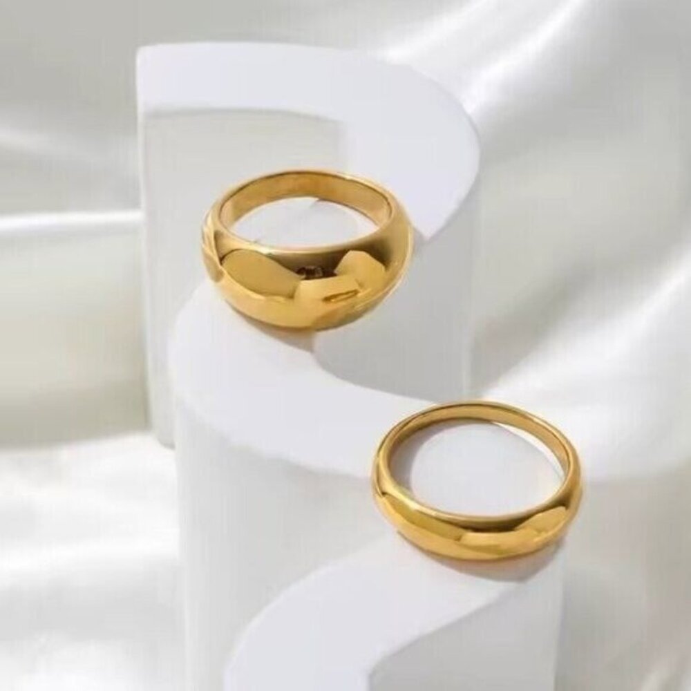 Chunky Gold Dome Ring Waterproof Non-Tarnish Statement Ring for Everyday Wear - Picture 5 of 14